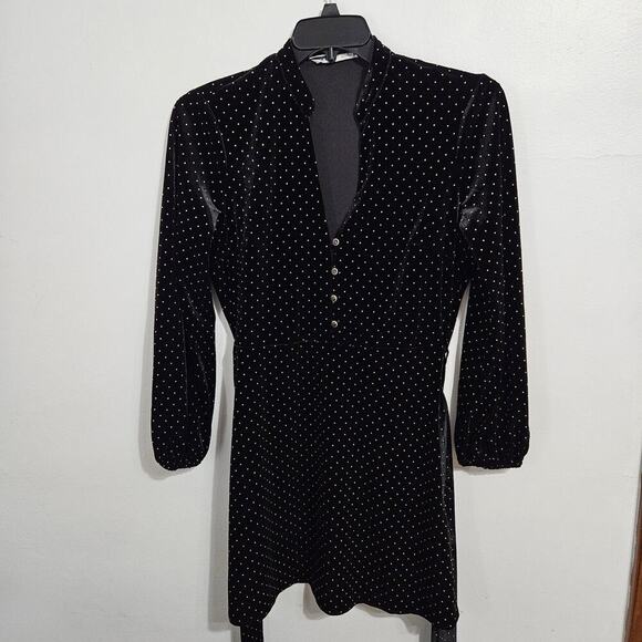 Zara Womens Long Sleeve Beaded Velvet Belted Golden Studded Mini Dress. Sz Small - Picture 3 of 8